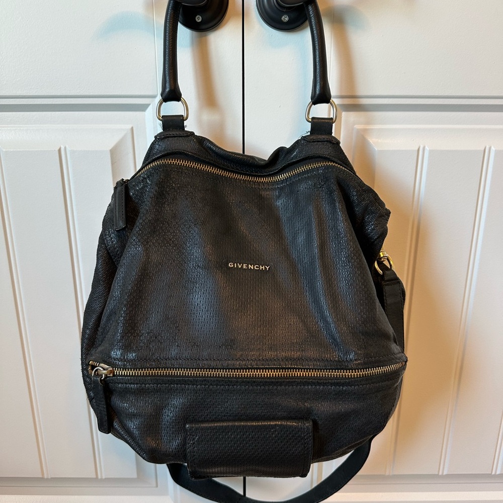 Authentic Givenchy Pandora Medium Black Diamond Textured Leather Satchel Purse